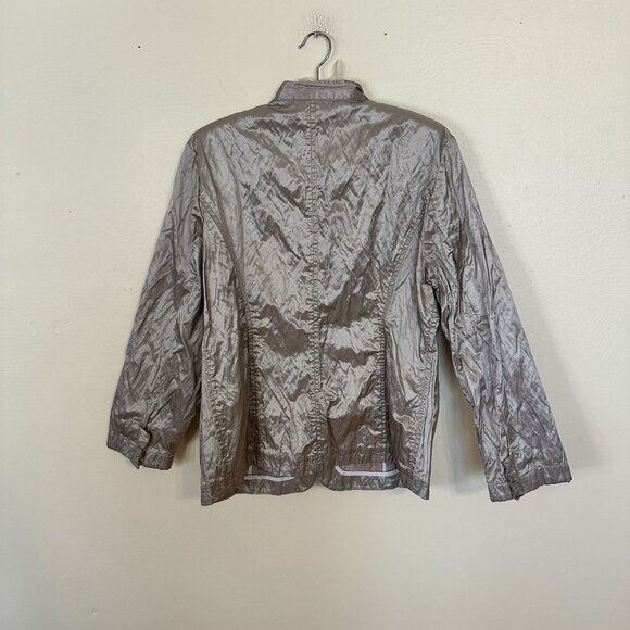 Chicos Womens Crinkled Metallic Jacket Button Up Jacket Size 3 XL Tan Coat Top - Picture 2 of 8